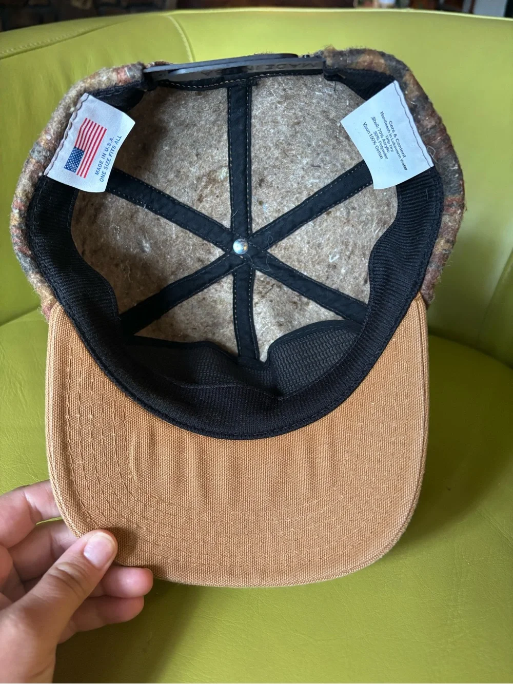 Vintage Carhartt Aztec Wool Snapback Hat Brown Duck Canvas Brim USA Made